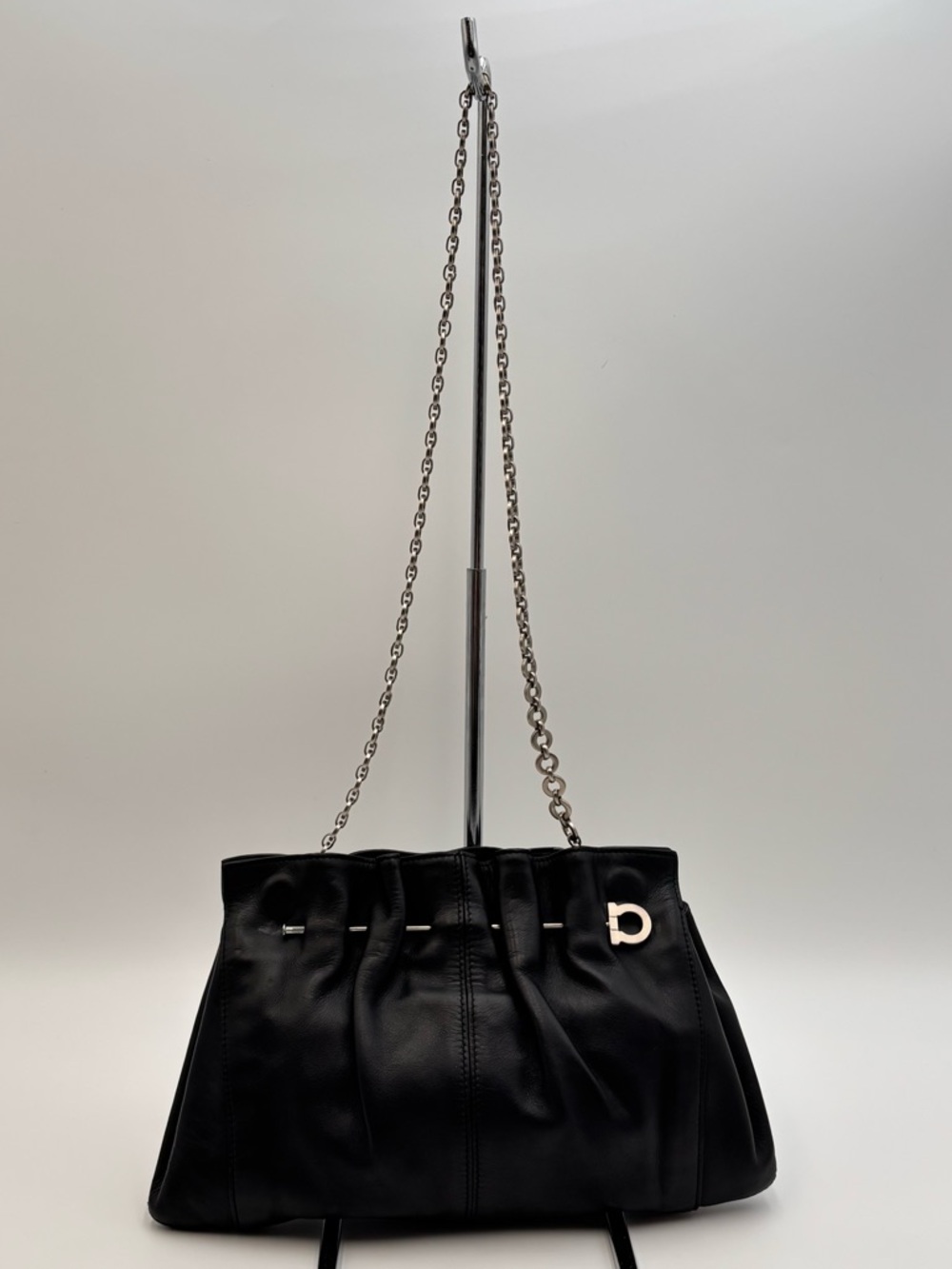 Salvatore Ferragamo Black Leather Chain Shoulder Bag - Picture 2 of 11